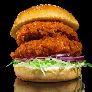 Topped with 2 spicy Chicken Burgers, Salad, Nando's Sauce, Cheese